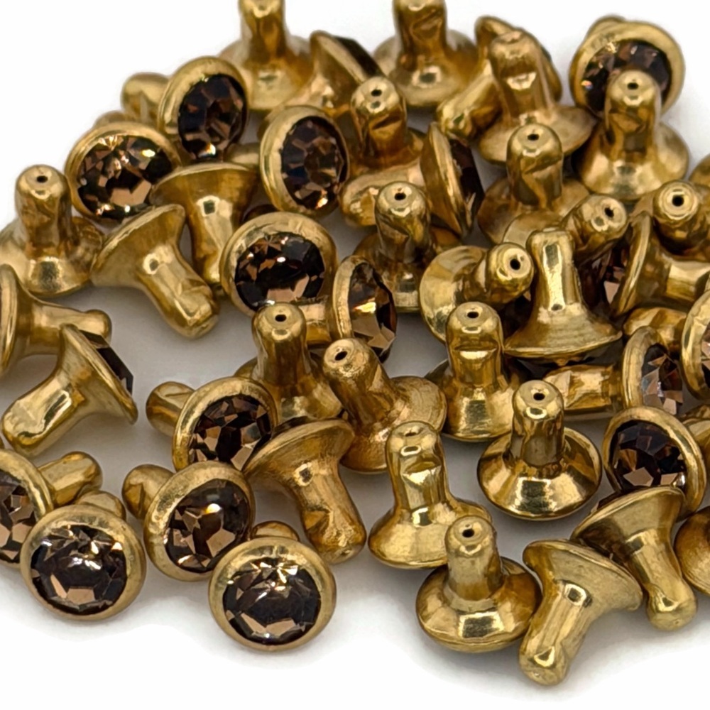 Gold Rivet Studs with Brown Crystal Centers - 49 Pieces